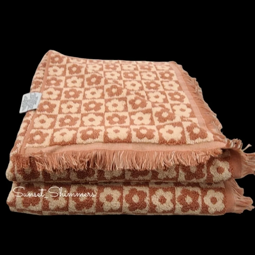 8pc Hotel Collection Spring Flowers Bath Hand Washcloth Towel Set Checkered New